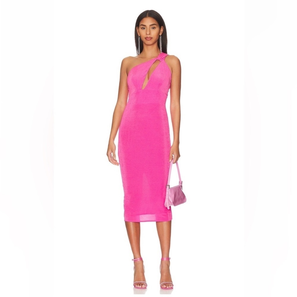 NWT KATIE MAY Barbie pink ash one shoulder sleeveless bodycon midi dress